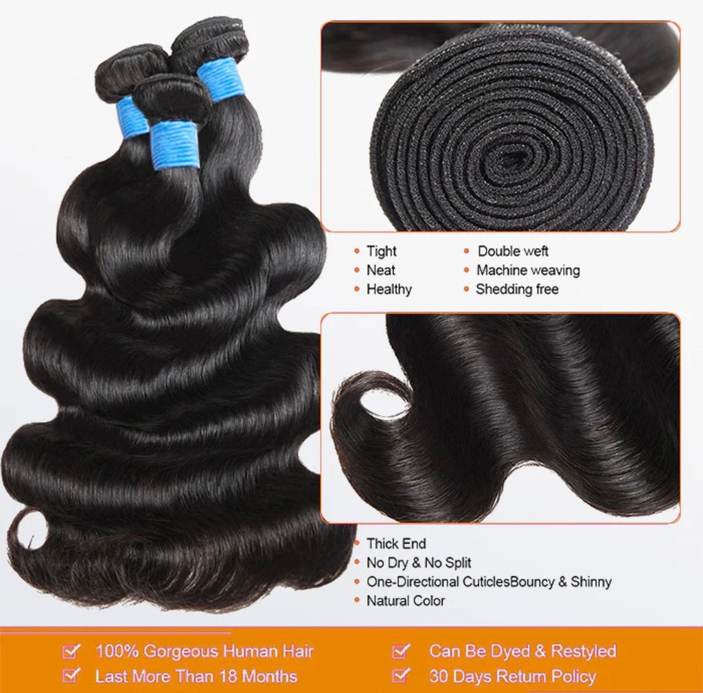 Body Wave Brazilian 100% Virgin Hair Bundles 10-36''