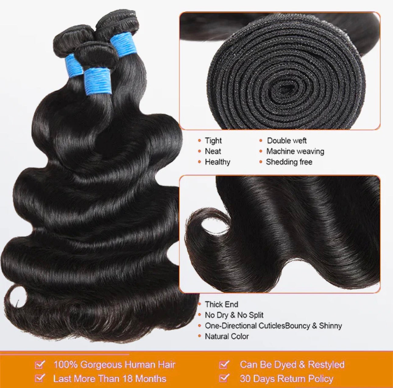 Body Wave Brazilian 100% Virgin Hair Bundles 10-36''