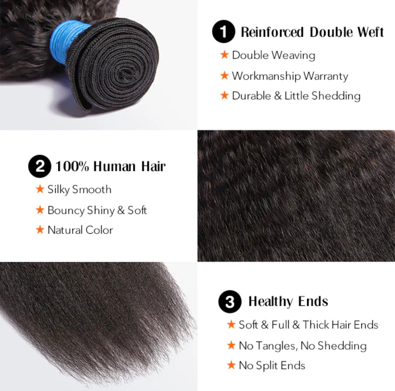 Kinky Straight Brazilian 100% Virgin Hair Bundles 10-26''