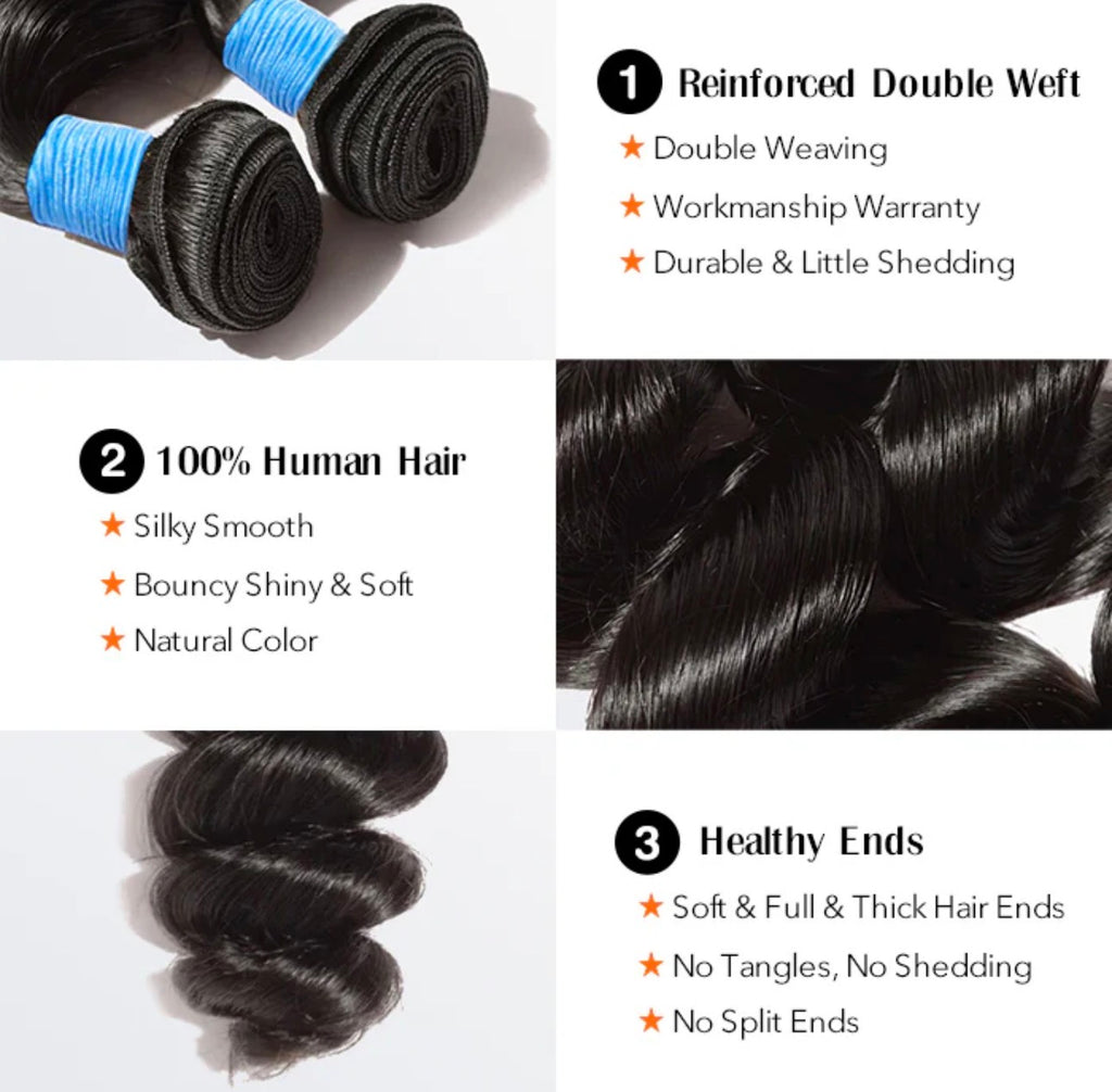 Loose Wave Brazilian 100% Virgin Hair Bundles 10-30''