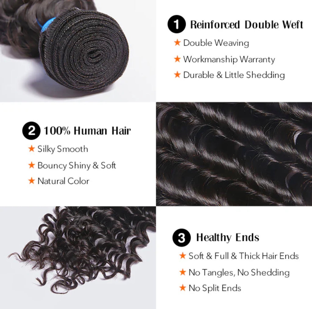 Deep Wave Brazilian 100% Virgin Hair Bundles 10-30''