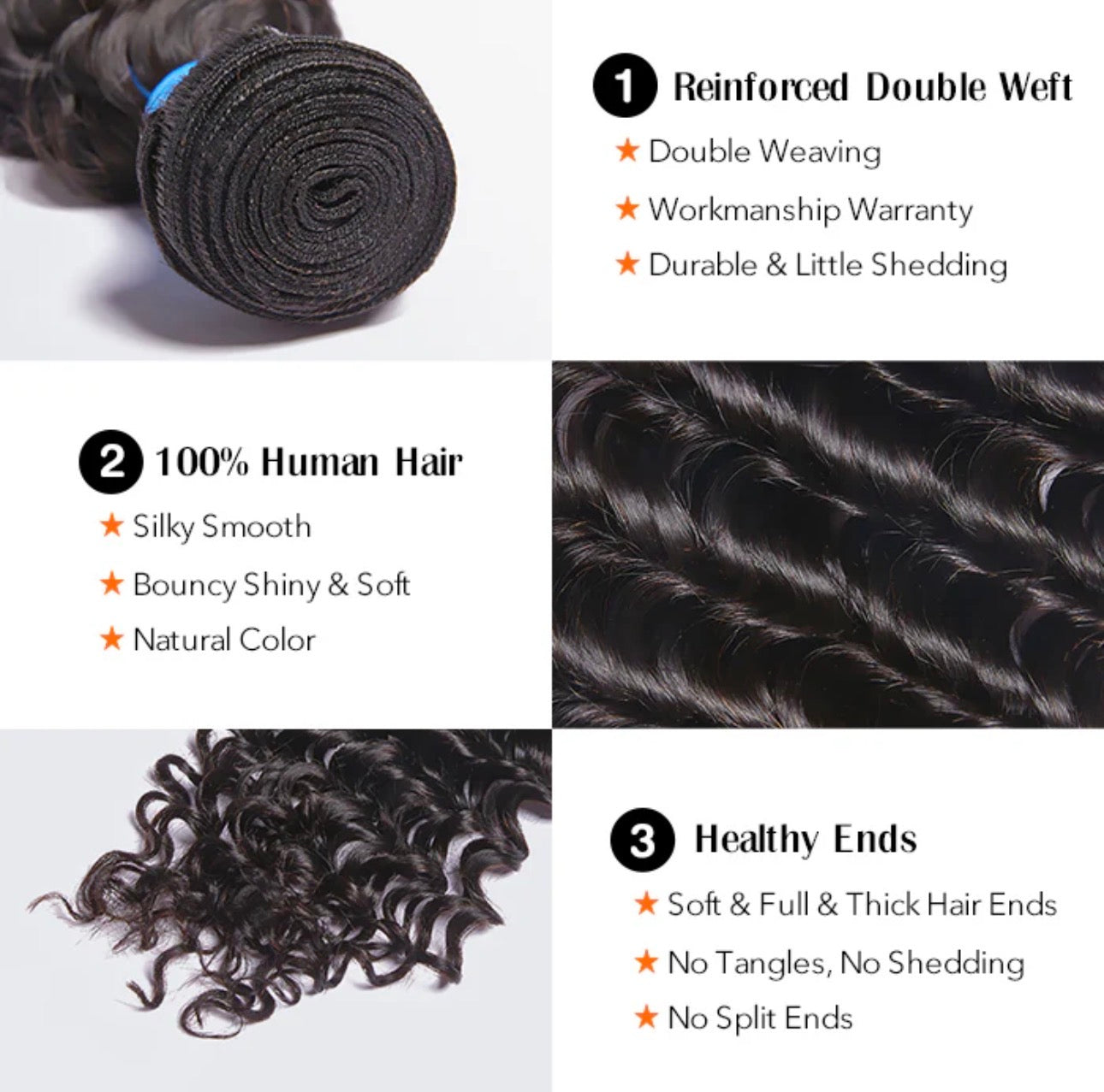 Deep Wave Brazilian 100% Virgin Hair Bundles 10-30''