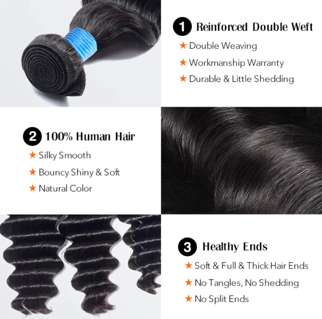 Loose Deep Brazilian 100% Virgin Hair Bundles 14-26''