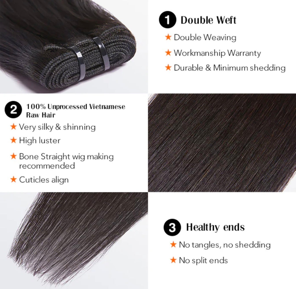 Raw Vietnam Hair Bundles Straight 14-30''