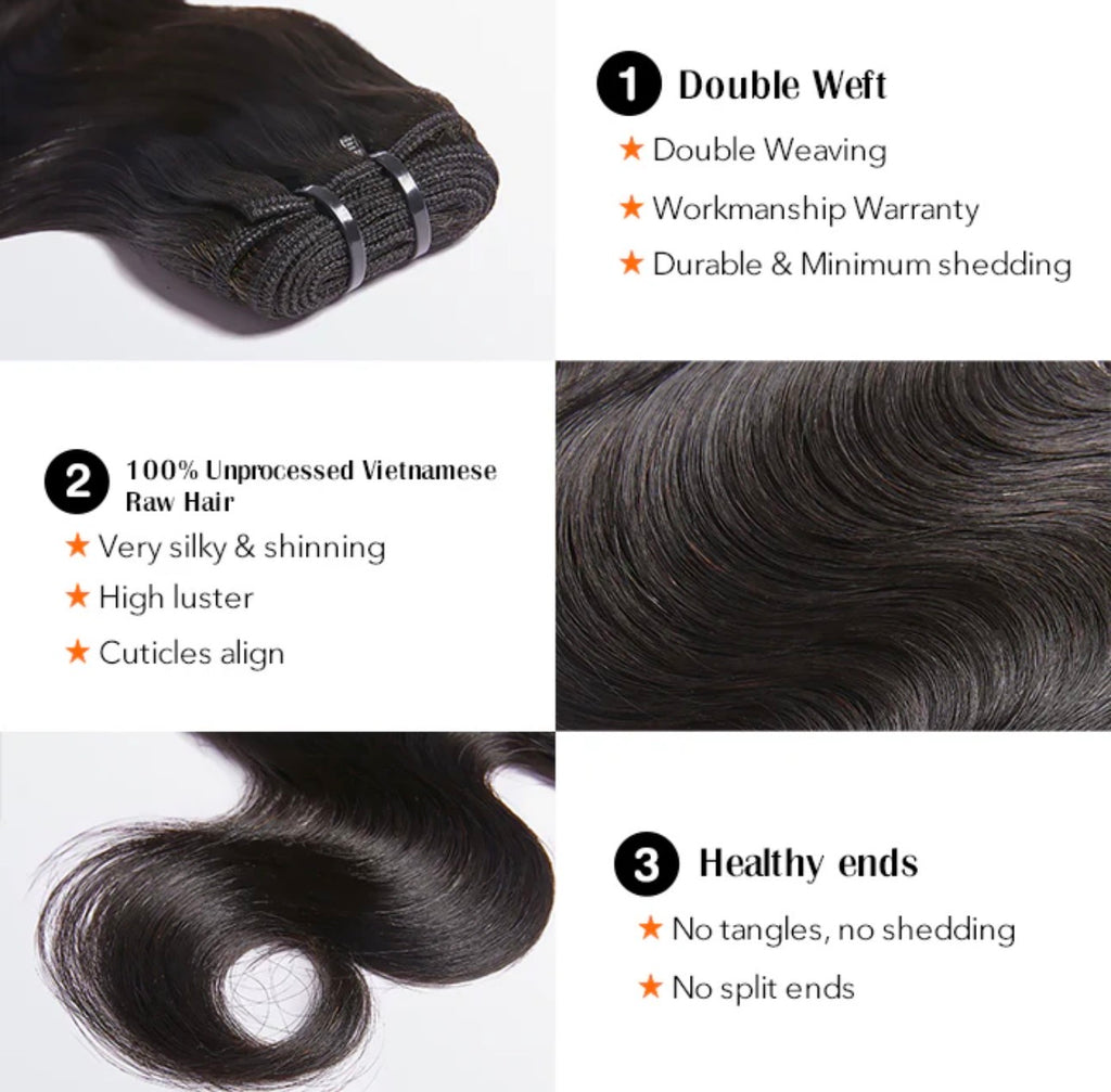 Raw Vietnam Hair Bundles Body Wave 14-30''