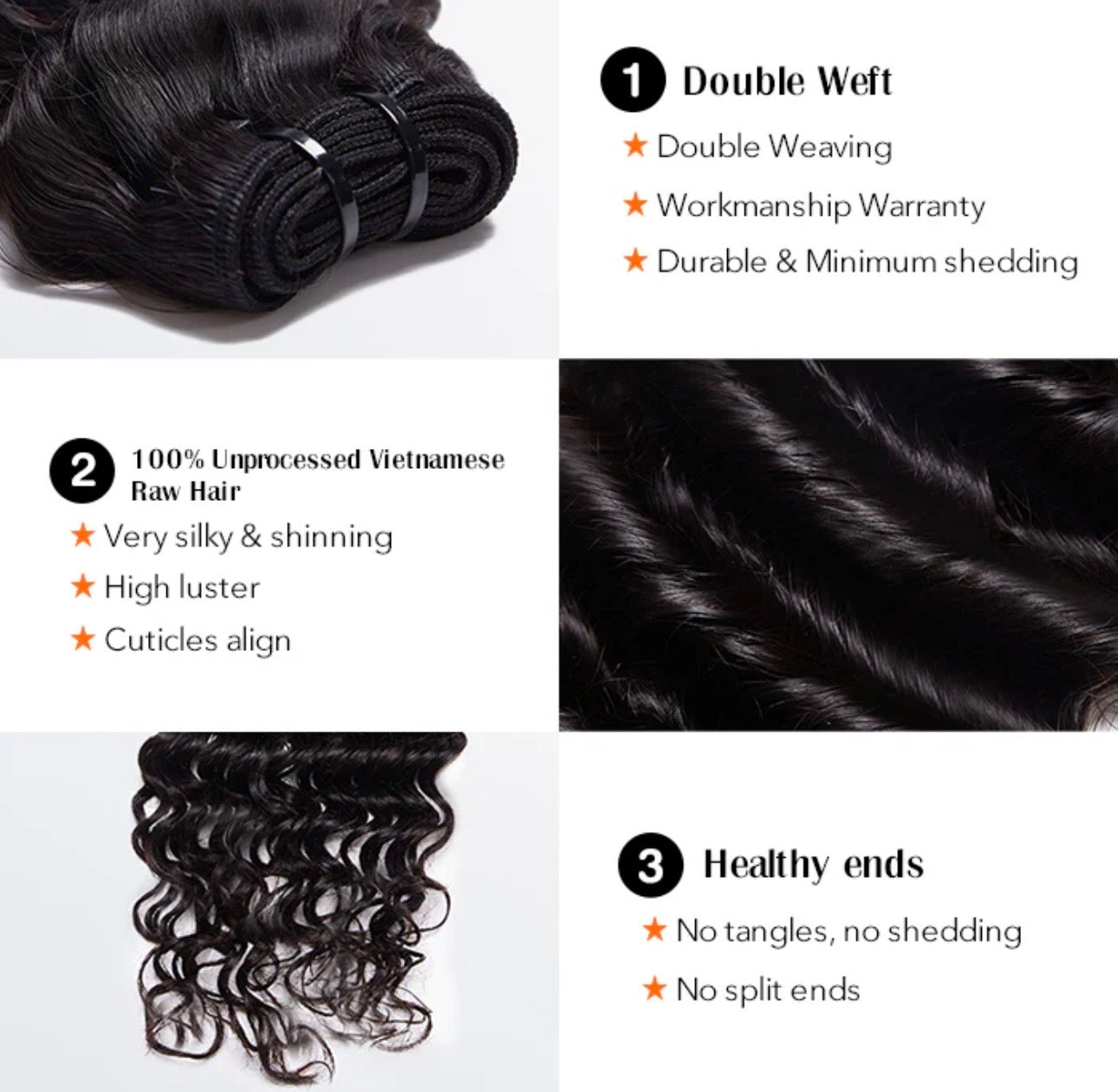 Raw Vietnam Hair Bundles Deep Wave 14-26''