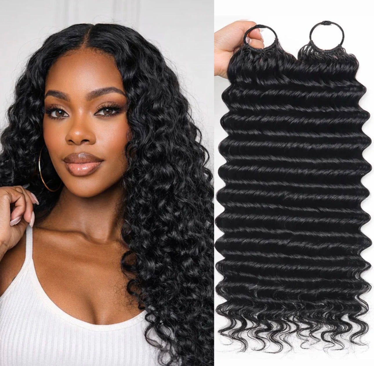 Miracle Knots Human Feather Crochet Hair Deep Wave with No Spiral Ends - Pre-Separated Knotless Crochet Braids for Seamless Blending