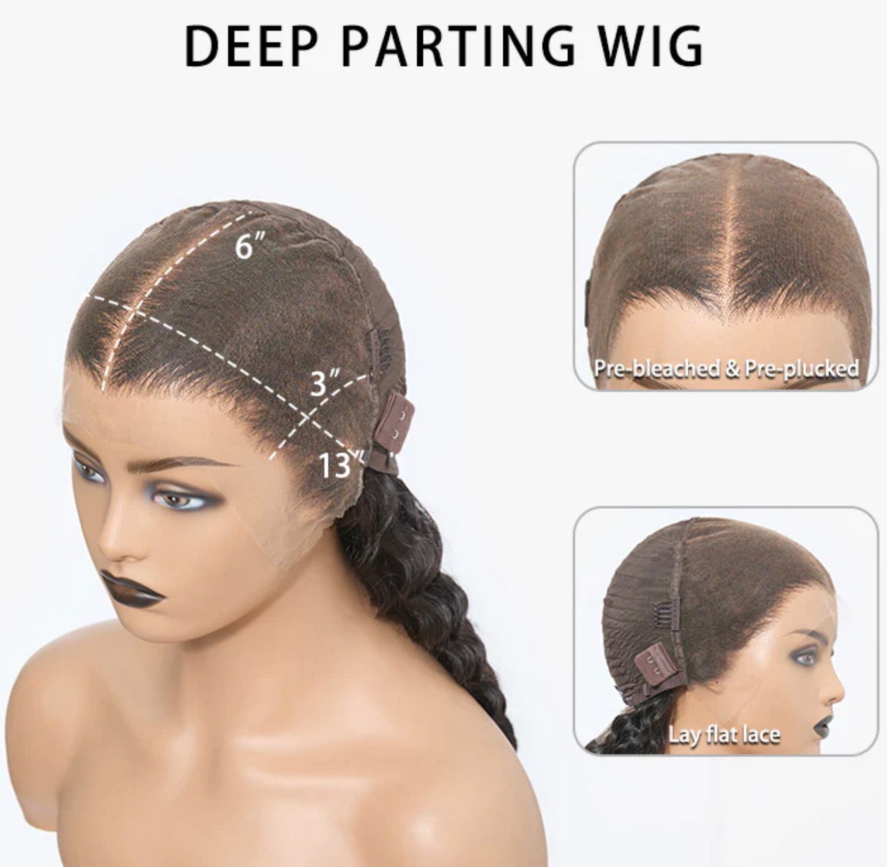 150% Density 13x6 PartingMax Glueless Lace Wig 3D Cap Pre-bleached Lace Front Wig Water Wave